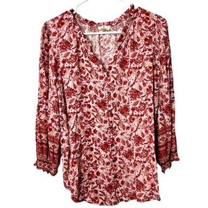 Mason&Belle Women’s White&Red Floral V-Neck Long Sleeve Blouse Size Small